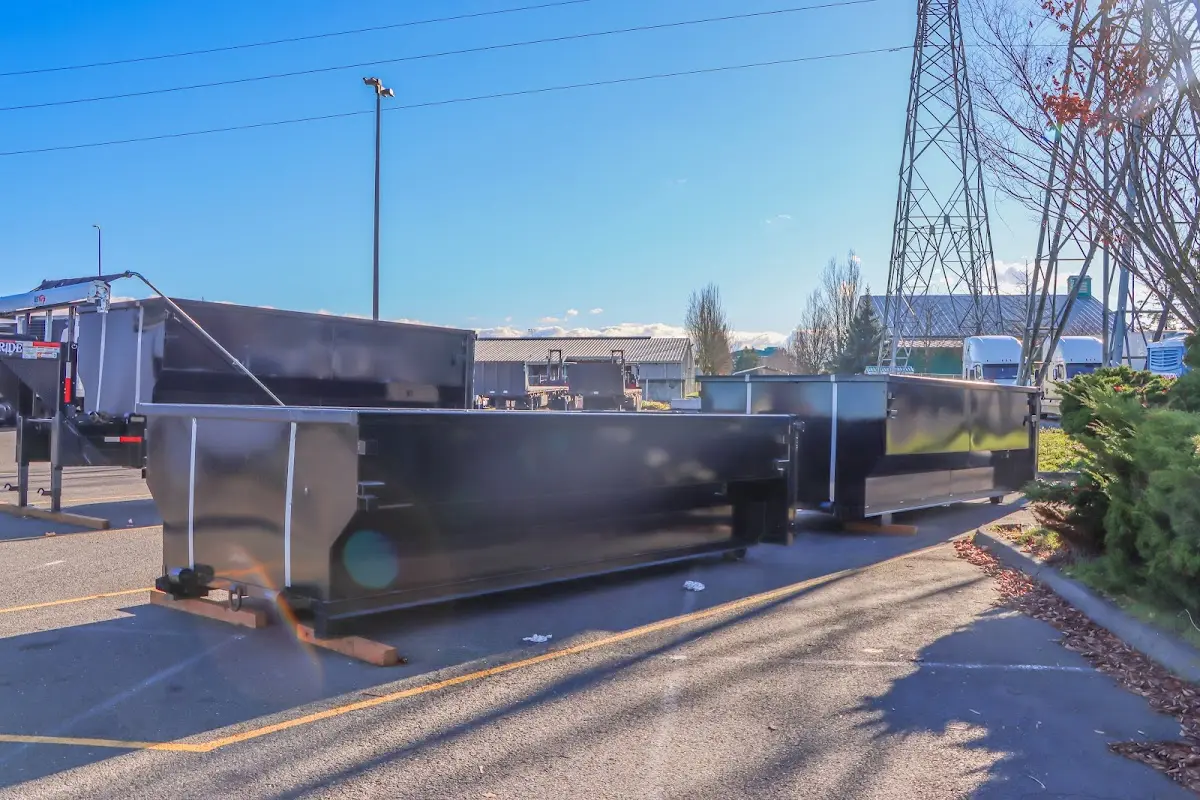 Roll-off dumpster ready for waste disposal at job site for Roll Off Dumpster Rental in Waldoboro